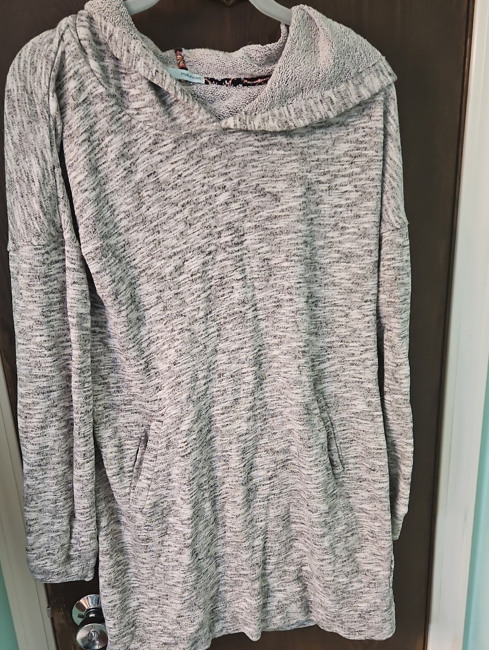 Maurices Light Heather Gray Knit Top with Floral Trim